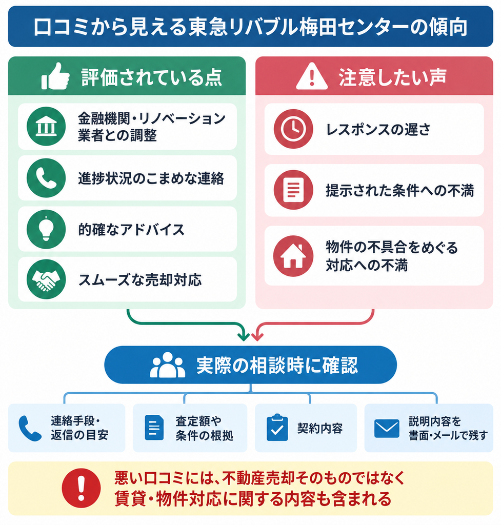 口コミから見る東急リバブル梅田センターの評価傾向と相談時に確認したいポイント